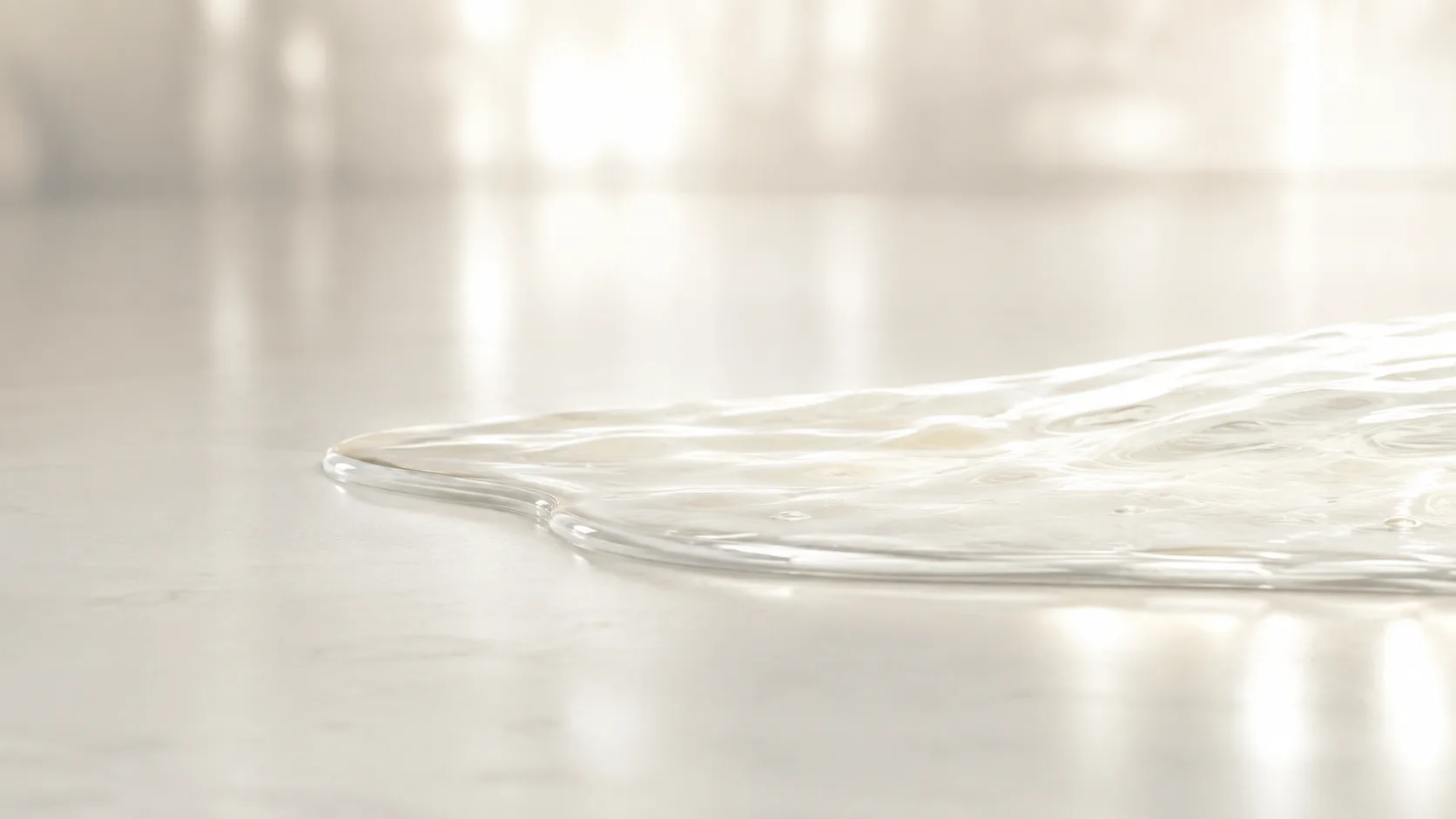 A clear watery liquid flowing into a clean white frame